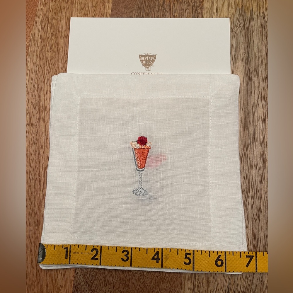 Beverly Hills Linen Embroidered Cocktail Napkin Set - Picture 7 of 8